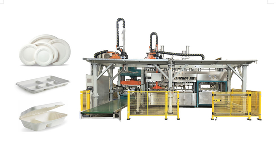 Máquina de molde biodegradável automatizada da polpa do bagaço da cana-de-açúcar com o manipulador de passeio horizontal dobro