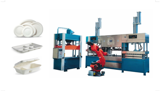 Robô inteiramente auto da linha central de Tray Making Machine With 6 do alimento afastado da fibra do bagaço
