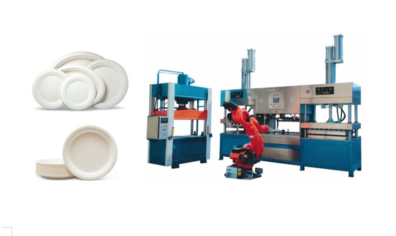 Trigo Straw Pulp Tableware Production Line com multi - robô das junções e máquina de empilhamento
